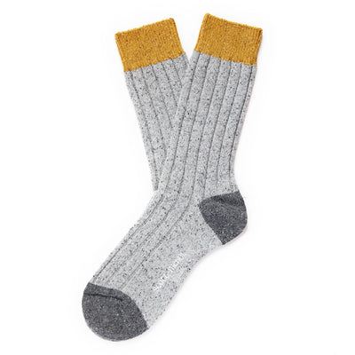 Scott Nichol Thornham Merino Wool/Silk Men's Sock in Mid Grey Fleck/ Yellow