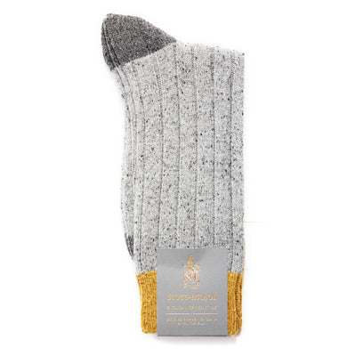 Scott Nichol Thornham Merino Wool/Silk Men's Sock in Mid Grey Fleck/ Yellow