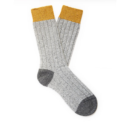 Scott Nichol Thornham Merino Wool/Silk Men's Sock in Mid Grey Fleck/ Yellow