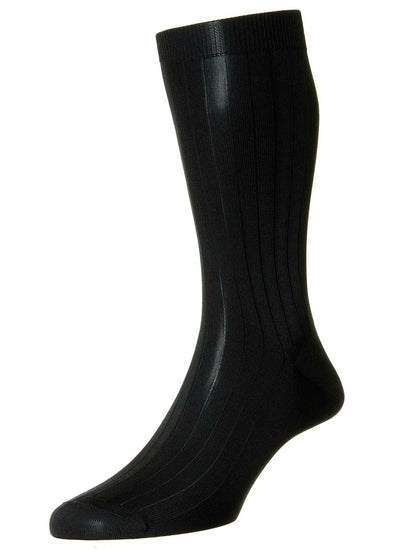 PANTHERELLA Asberley - Luxury Silk 9x1 Rib Socks Black