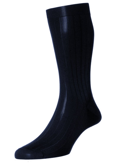 PANTHERELLA Asberley - Luxury Silk 9x1 Rib Socks Navy