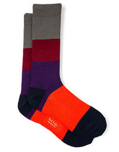 PAUL SMITH Solid Colour Block Socks in Red and Grey