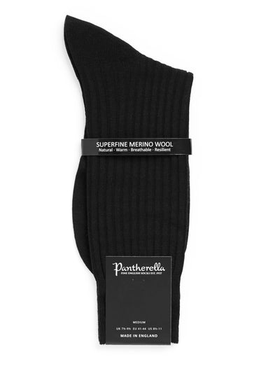 PANTHERELLA (LONG) ‘Over the Calf’ Laburnum Ribbed Merino Wool-Blend Socks in Black