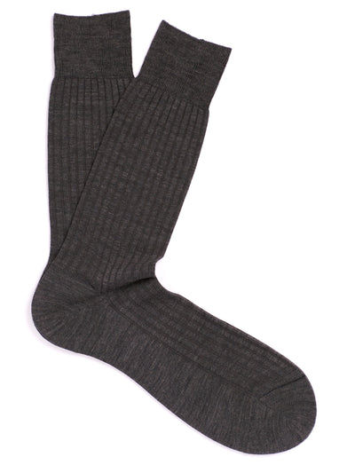 PANTHERELLA Laburnum Ribbed Merino Wool-Blend Socks in Dark Grey