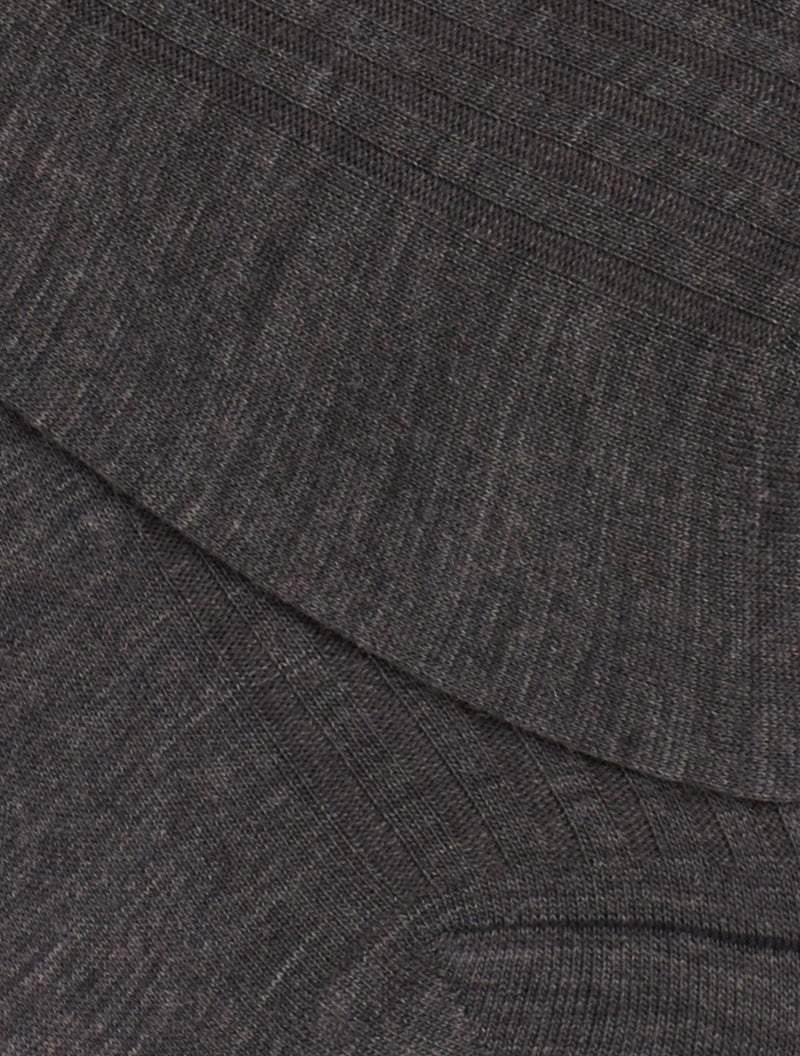PANTHERELLA (LONG) ‘Over the Calf’ Laburnum Ribbed Merino Wool-Blend Socks in Charcoal