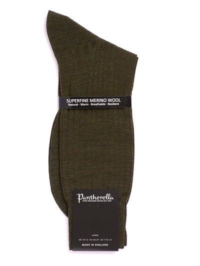 PANTHERELLA Laburnum Ribbed Merino Wool-Blend Socks in Olive