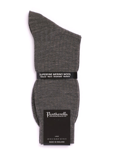 PANTHERELLA Laburnum Ribbed Merino Wool-Blend Socks in Mid Grey