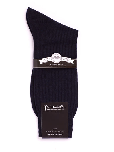 PANTHERELLA Laburnum Ribbed Merino Wool-Blend Socks in Navy