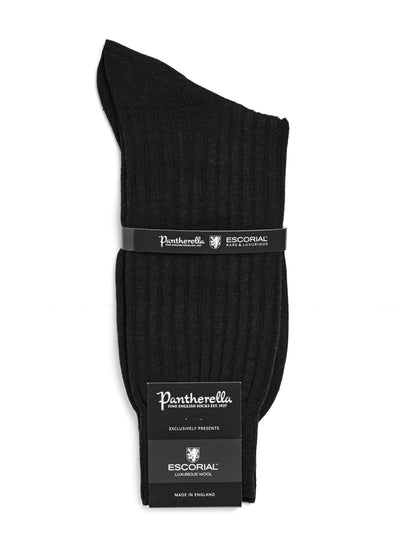 PANTHERELLA Hemingway Ribbed Escorial Wool-Blend Socks in Black