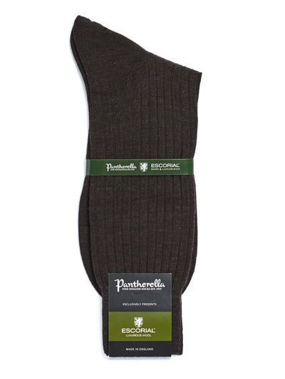 PANTHERELLA Hemingway Ribbed Escorial Wool-Blend Socks in Dark Chocolate