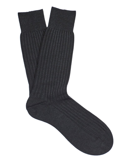 PANTHERELLA Hemingway Ribbed Escorial Wool-Blend Socks in Dark Grey