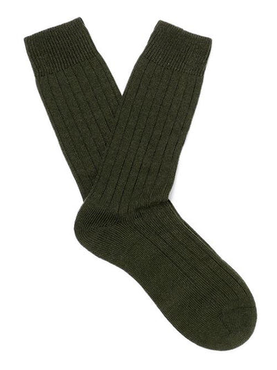 PANTHERELLA Packington Ribbed Merino Wool-Blend Socks in Olive