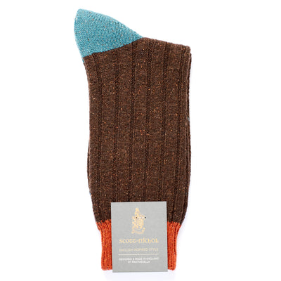 Scott Nichol Thornham Merino Wool/Silk Men's Sock in Dark Brown Fleck