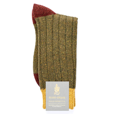 Scott Nichol Thornham Merino Wool/Silk Men's Sock in Dark Khaki Fleck