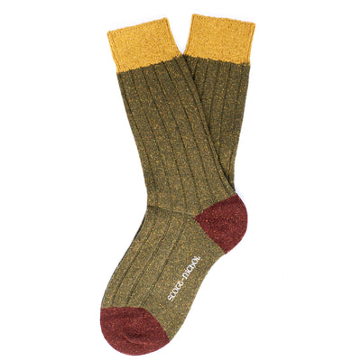 Scott Nichol Thornham Merino Wool/Silk Men's Sock in Dark Khaki Fleck