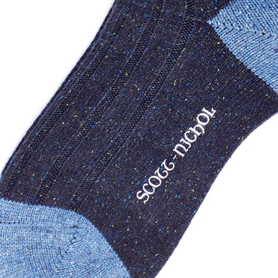 Scott Nichol Thornham  Merino Wool/Silk Men's Sock in Navy Fleck