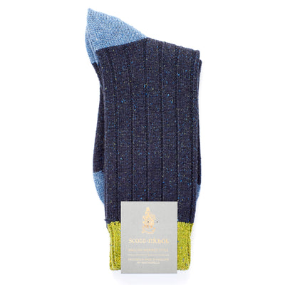 Scott Nichol Thornham Merino Wool/Silk Men's Sock in Navy Fleck