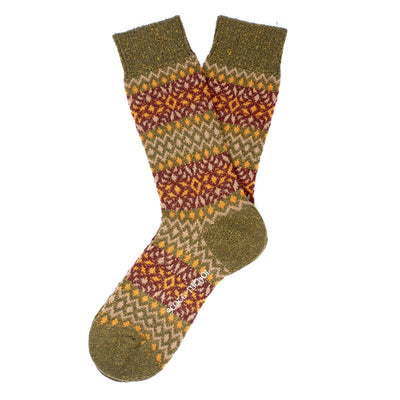 Scott Nichol Fellcroft Fairilse Wool Men's Sock in Dark Khaki Fleck