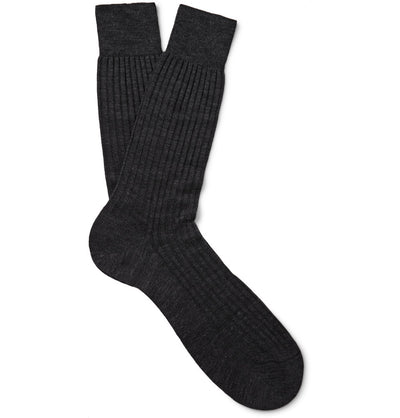 PANTHERELLA Laburnum Ribbed Merino Wool-Blend Socks in Charcoal