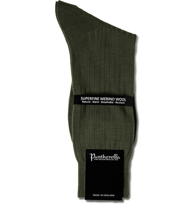 PANTHERELLA Laburnum Ribbed Merino Wool-Blend Socks in Olive