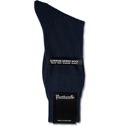 PANTHERELLA (LONG) ‘Over The Calf’ Laburnum Ribbed Merino Wool-Blend Socks in Navy