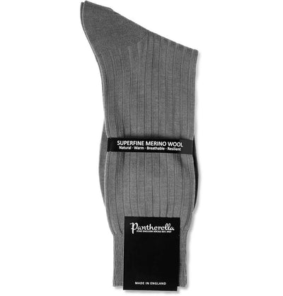 PANTHERELLA Laburnum Ribbed Merino Wool-Blend Socks in Mid Grey