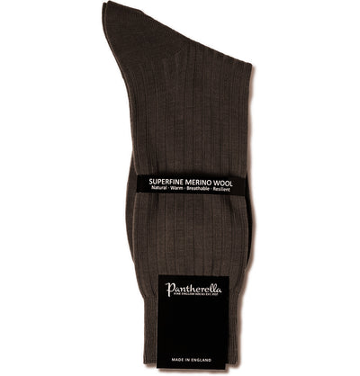 PANTHERELLA Laburnum Ribbed Merino Wool-Blend Socks in Dark Brown