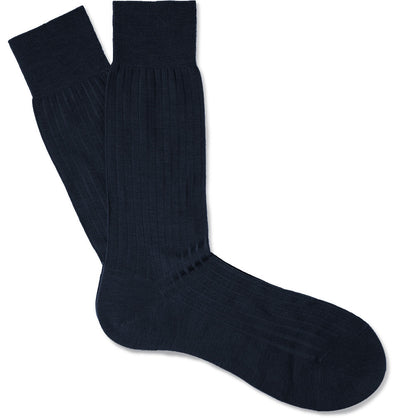 PANTHERELLA Laburnum Ribbed Merino Wool-Blend Socks in Navy