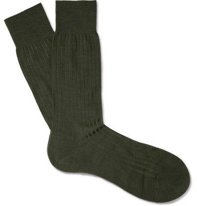 PANTHERELLA Laburnum Ribbed Merino Wool-Blend Socks in Olive