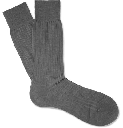 PANTHERELLA Laburnum Ribbed Merino Wool-Blend Socks in Mid Grey