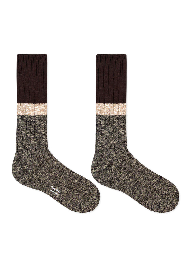 PAUL SMITH Marl Block Stripe Socks in Chocolate