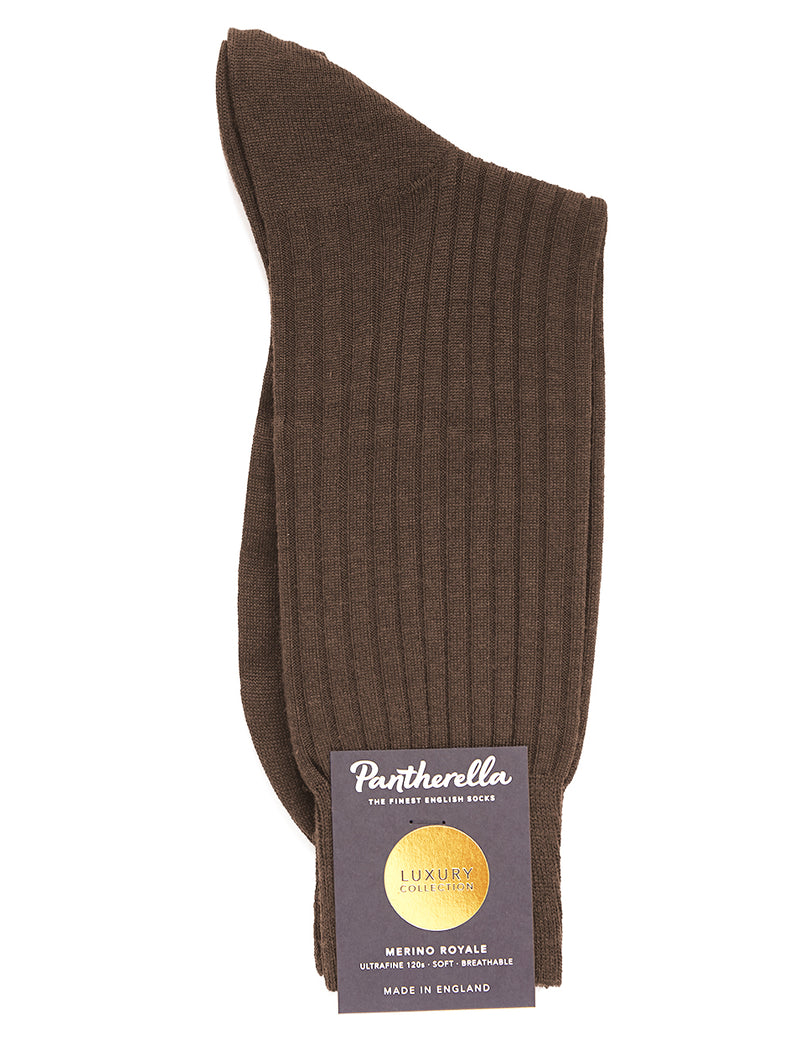 PANTHERELLA Rutherford 5X3 Rib Merino Royale Wool Men's Socks In Taupe