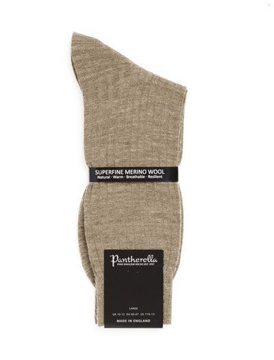PANTHERELLA Laburnum Ribbed Merino Wool-Blend Socks in Light Khaki