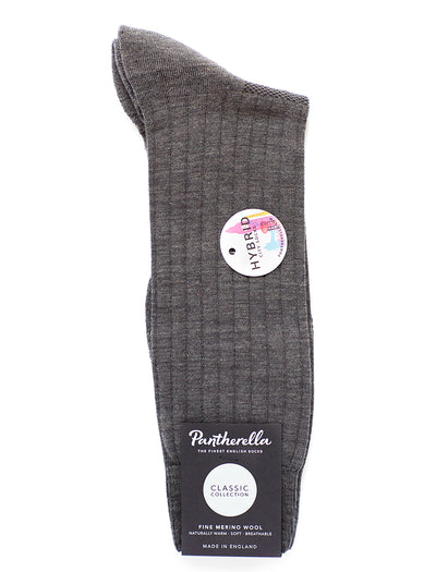 PANTHERELLA SMITHFIELD Ribbed Merino Wool-Blend Socks in Mid Grey