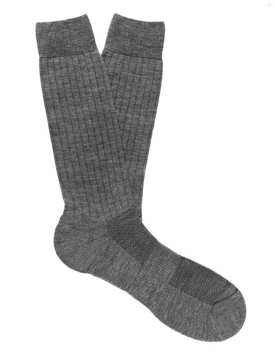 PANTHERELLA SMITHFIELD Ribbed Merino Wool-Blend Socks in Mid Grey