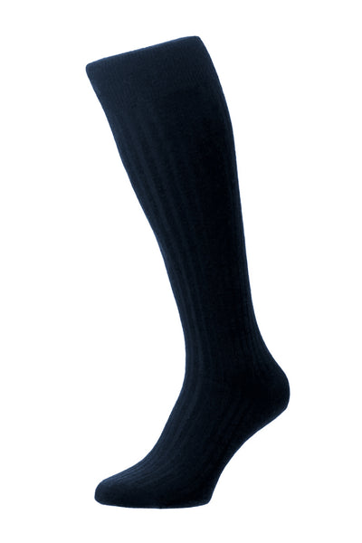PANTHERELLA (LONG) ‘Over The Calf’ Laburnum Ribbed Merino Wool-Blend Socks in Navy