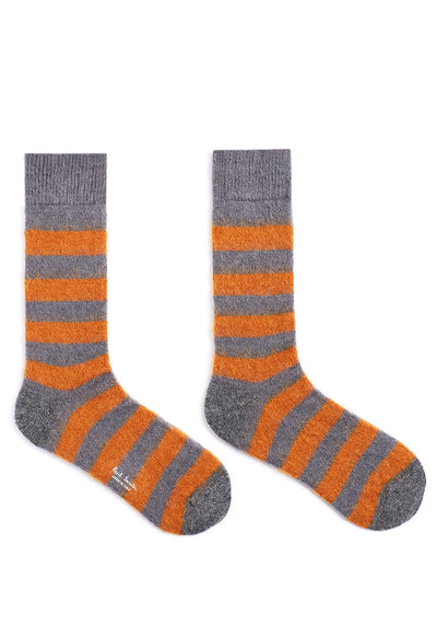 PAUL SMITH Men's Orange and Grey Stripe Mohair-Blend Socks
