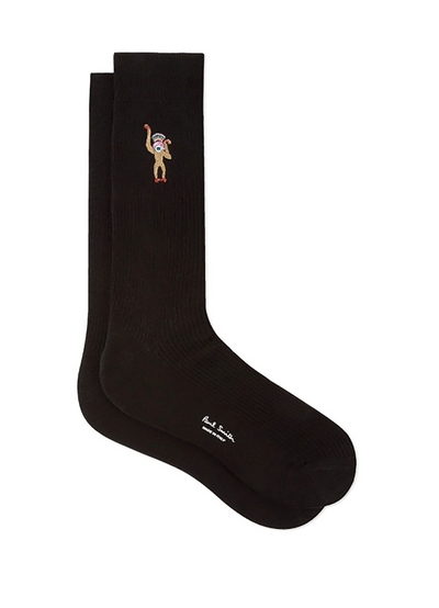 PAUL SMITH  Men's Black Embroidered 'Monkey' Motif Socks
