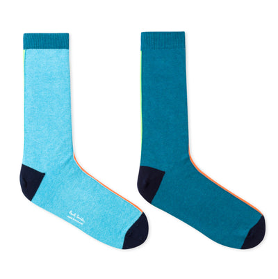 PAUL SMITH Light Blue And Petrol Vertical Stripe Socks
