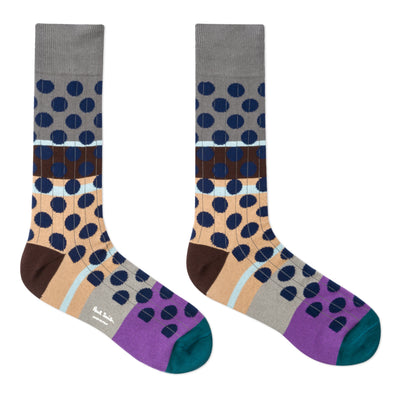 PAUL SMITH Multi-Coloured Black Spot Ribbed Socks with Grey Top