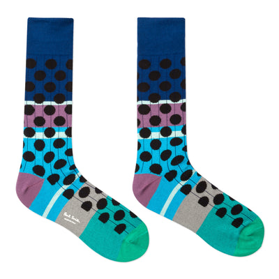 PAUL SMITH  Multi-Coloured Black Spot Ribbed Socks with Blue Top