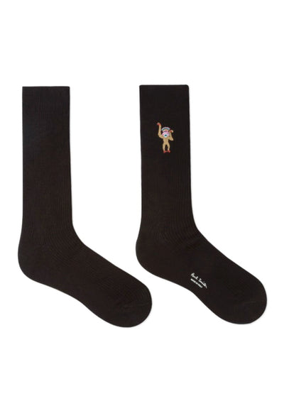 PAUL SMITH  Men's Black Embroidered 'Monkey' Motif Socks