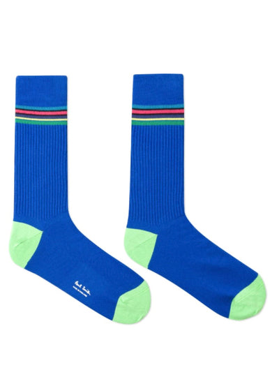 PAUL SMITH Men's 'Cycle Stripe' Trim Cobalt Blue Ribbed Socks