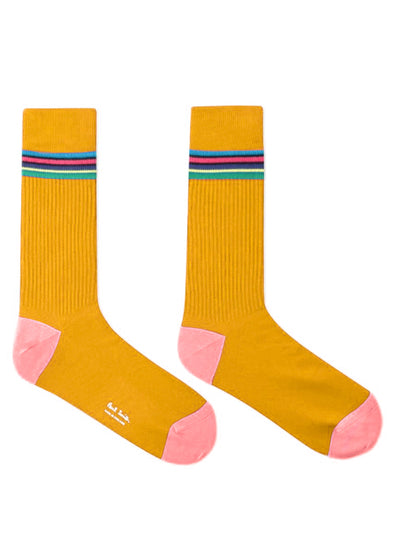 PAUL SMITH Men's 'Cycle Stripe' Trim Mustard Ribbed Socks