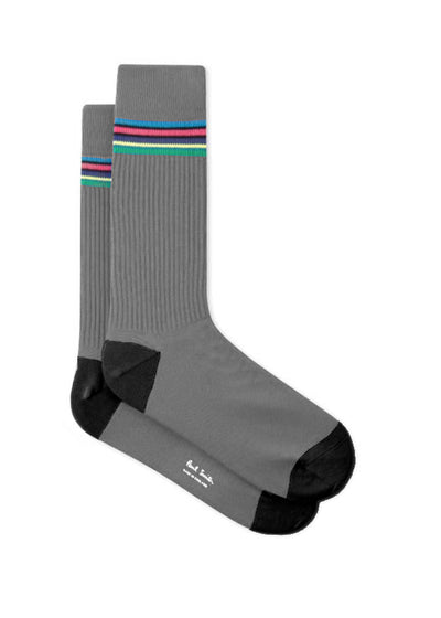PAUL SMITH Men's 'Cycle Stripe' Trim Grey Ribbed Socks