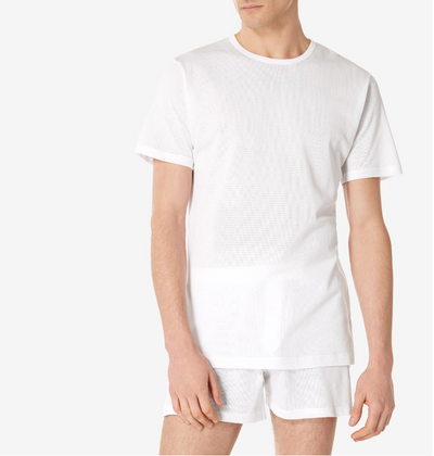 Sunspel Cellular Cotton T-Shirt in White