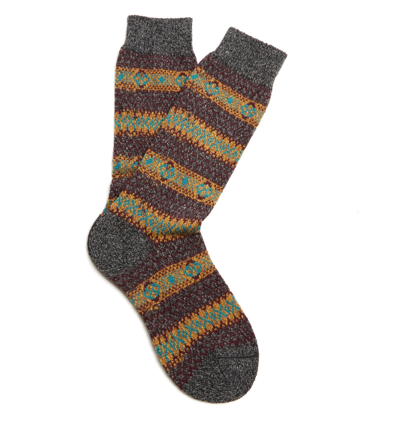 Scott Nichol Felbrigg Country Fairisle Stripe Wool  Sock in Conker Marl