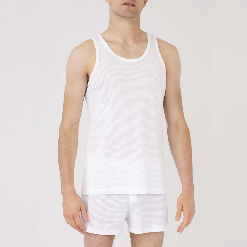 Sunspel Cellular Cotton Underwear Vest In White