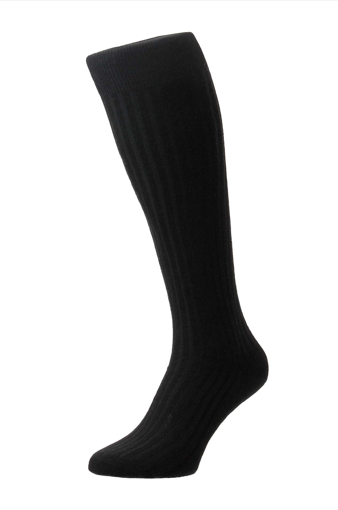 PANTHERELLA (LONG) ‘Over the Calf’ Laburnum Ribbed Merino Wool-Blend Socks in Black