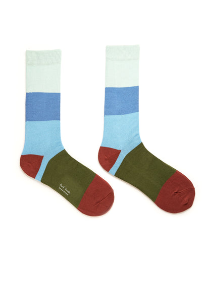 PAUL SMITH Solid Colour Block Socks in Green and Light Blue